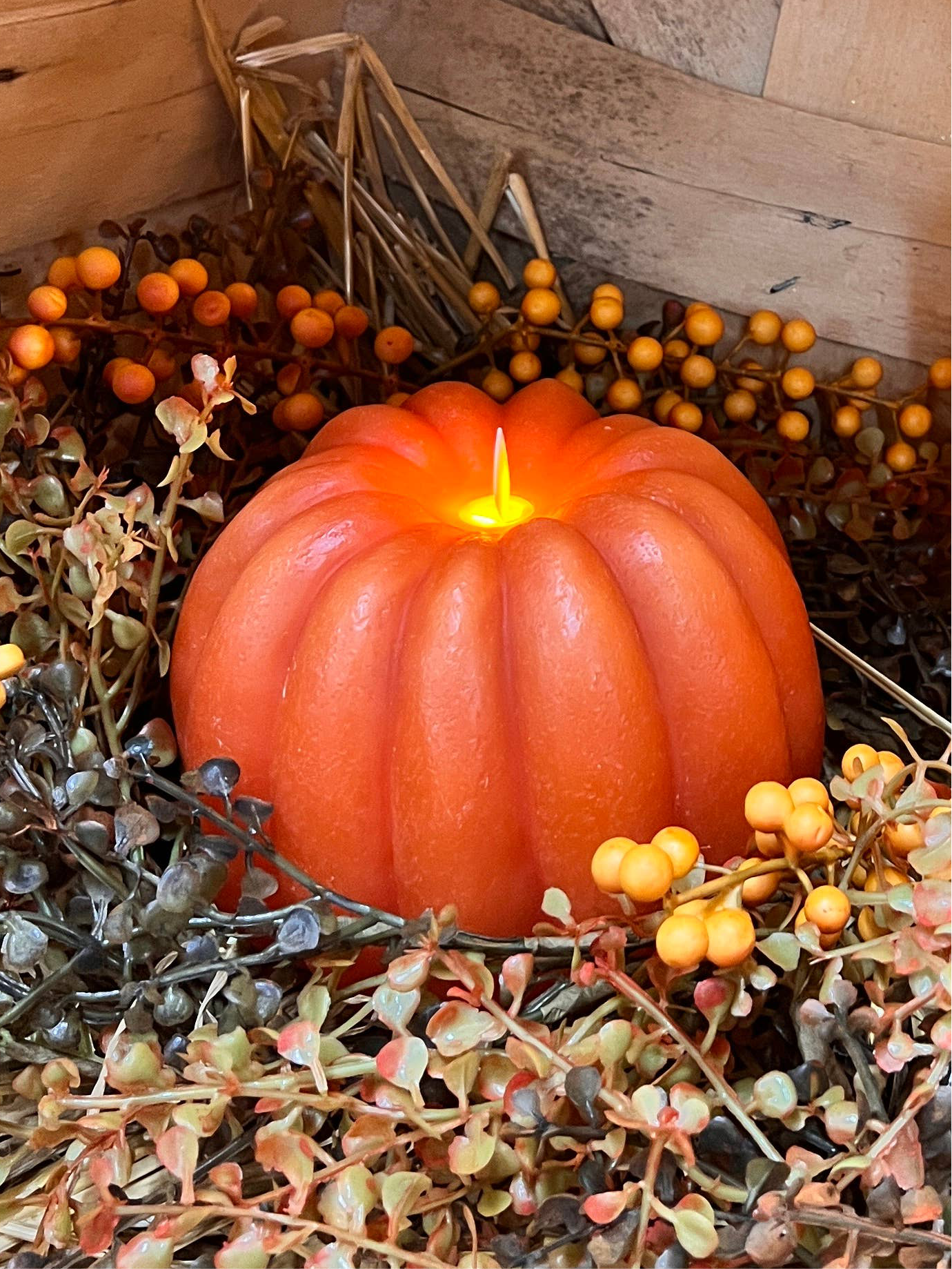 Orange Pumpkin Carved Moving Flame LED Candle 6x5