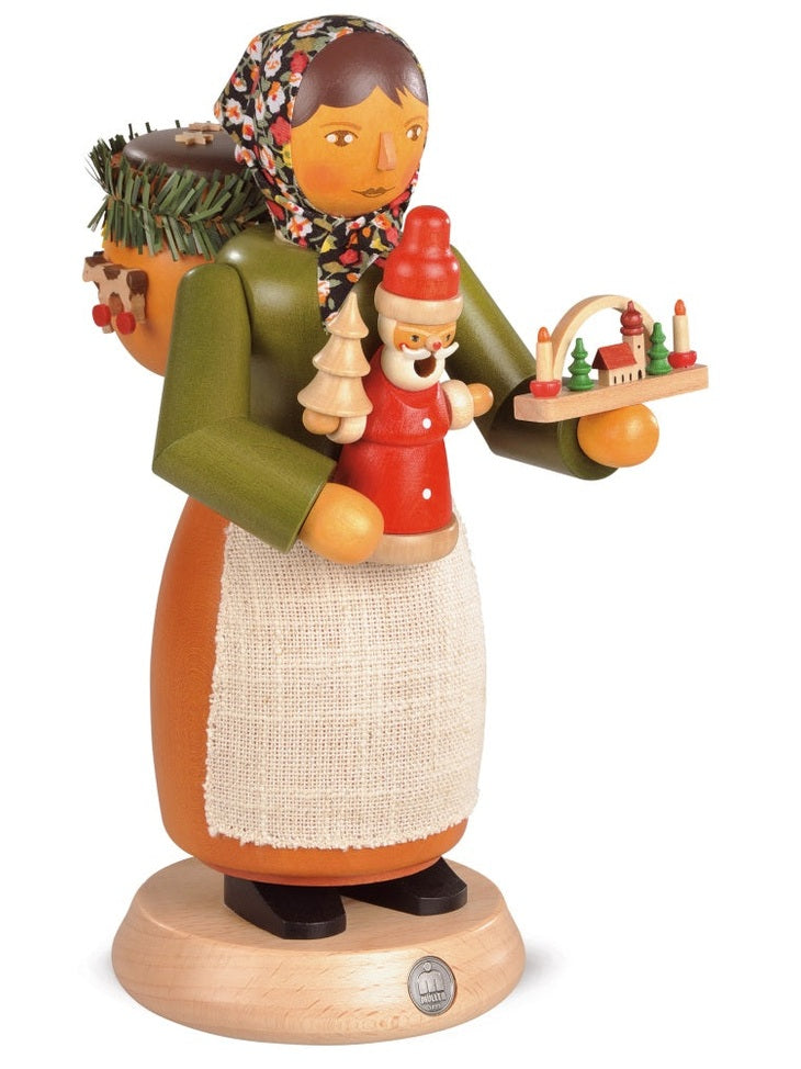 Large German Smoker: Wooden-toy seller, female, 5.5x9.4 inches