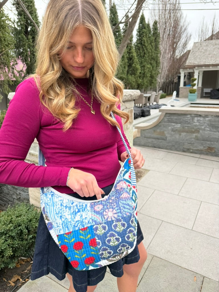 Quilted Crossbody Bag- Blue Patch