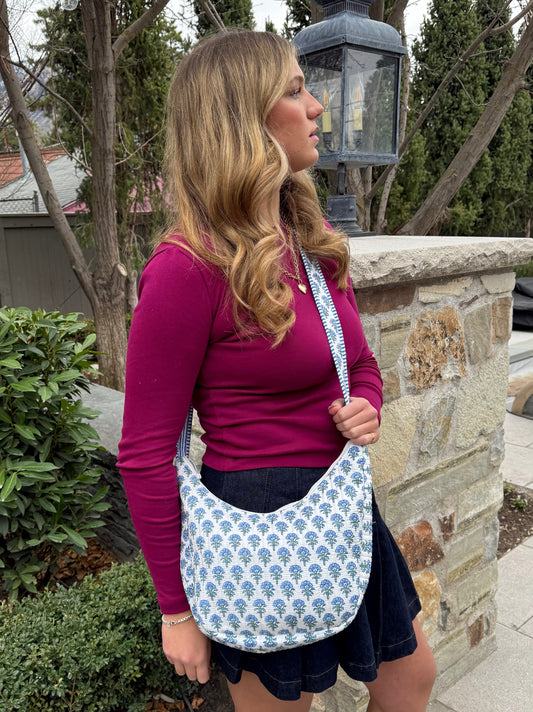Quilted Crossbody Bag- Blue Floral "the Claire"