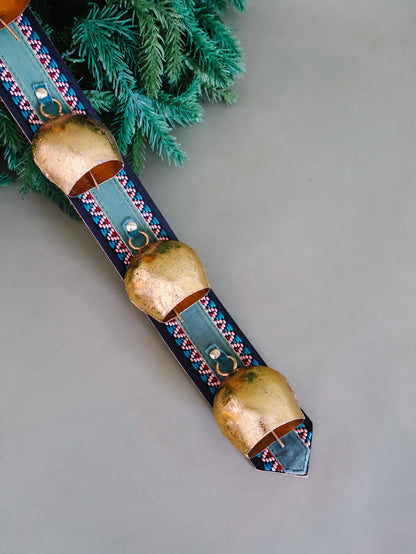 Handmade Velvet & Leather Embroidered Metal Bells Door Hanger