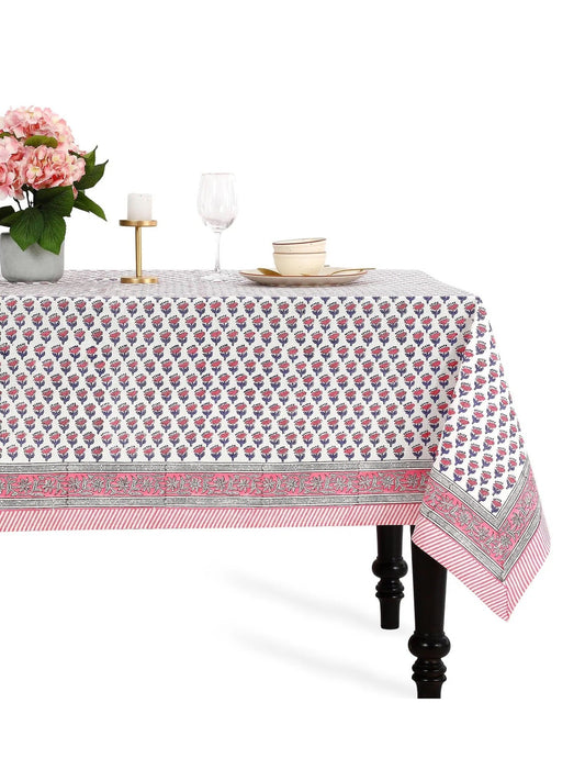 Pink Sapphire Hand Block Printed Cotton Tablecloth