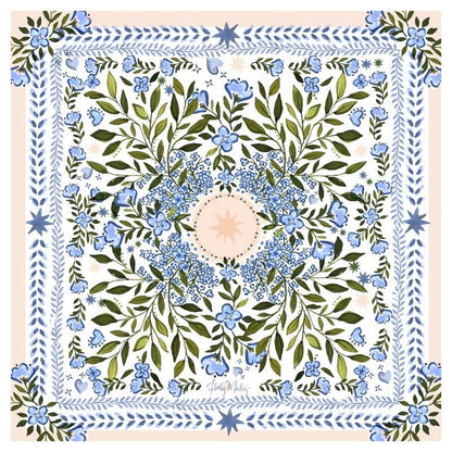 Luxury Custom Blue Flower Green Leaf Star Mahjong Table Mat - Waterproof Anti-Slip Noise Reducing Pad