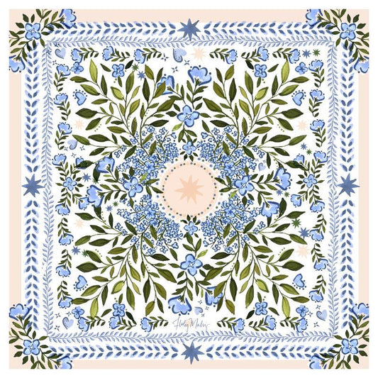 Luxury Custom Blue Flower Green Leaf Star Mahjong Table Mat - Waterproof Anti-Slip Noise Reducing Pad