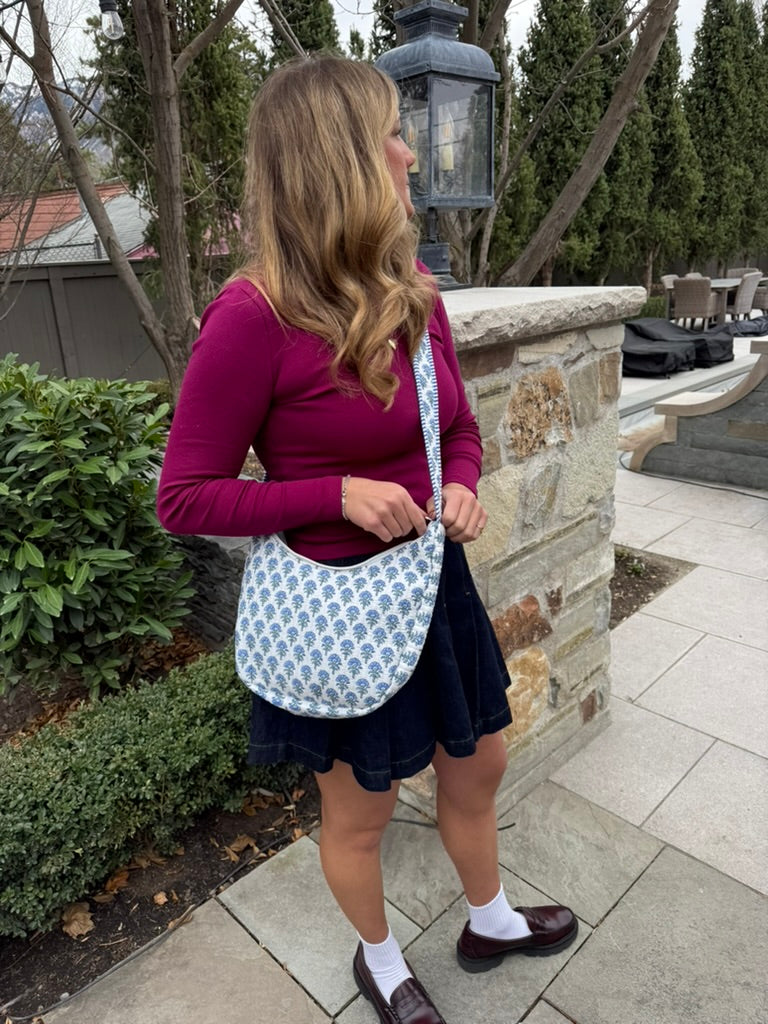 Quilted Crossbody Bag- Blue Floral "the Claire"