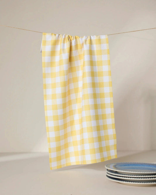 Geometry Lemon Gingham Tea Towel