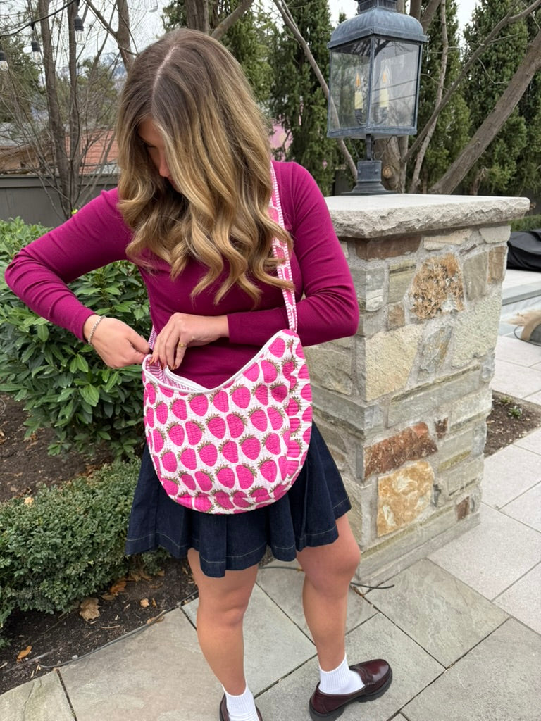 Quilted Crossbody Bag- Strawberry Print