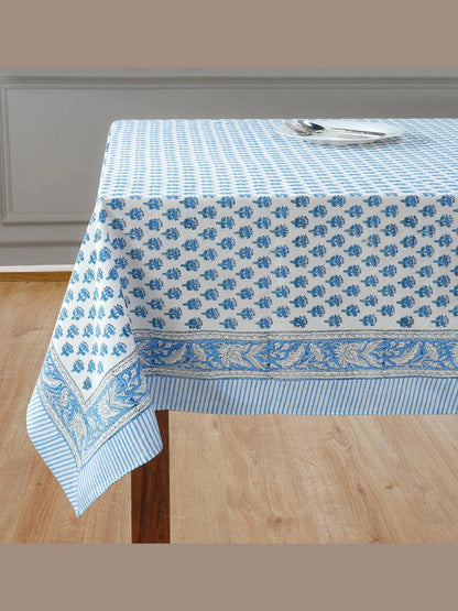 Apatite Blue Hand-Block Printed Cotton Tablecloth