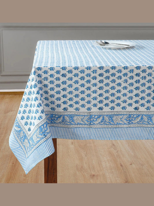 Apatite Blue Hand-Block Printed Cotton Tablecloth