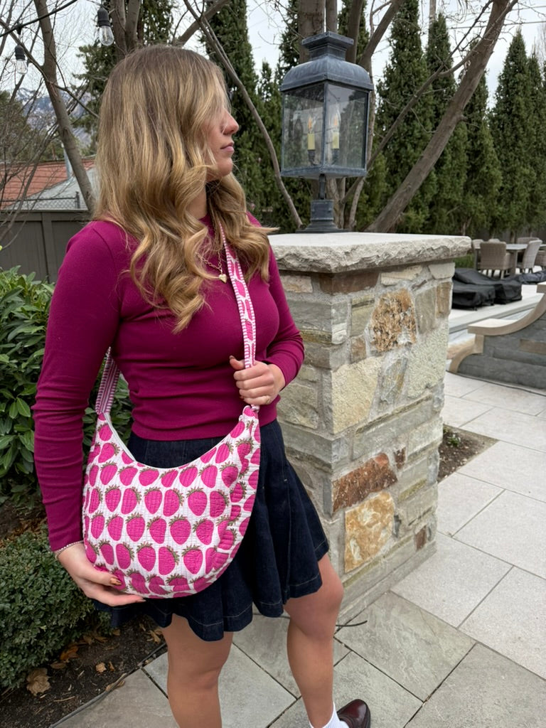 Quilted Crossbody Bag- Strawberry Print