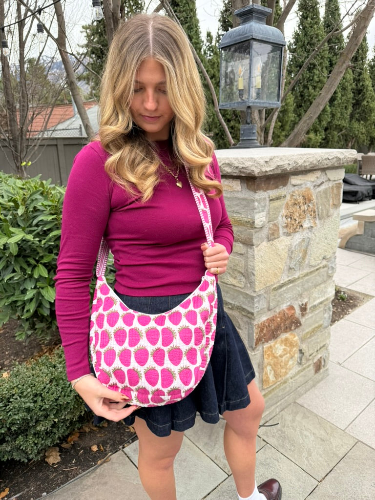 Quilted Crossbody Bag- Strawberry Print