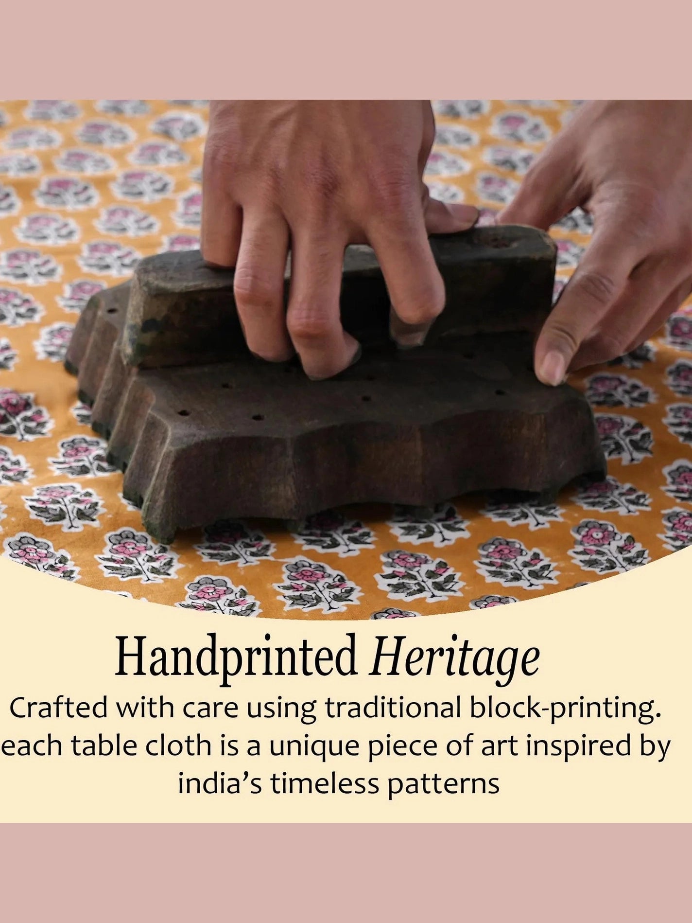 Citrine Yellow Hand Block Printed Cotton Tablecloth
