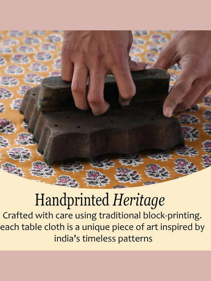 Citrine Yellow Hand Block Printed Cotton Tablecloth