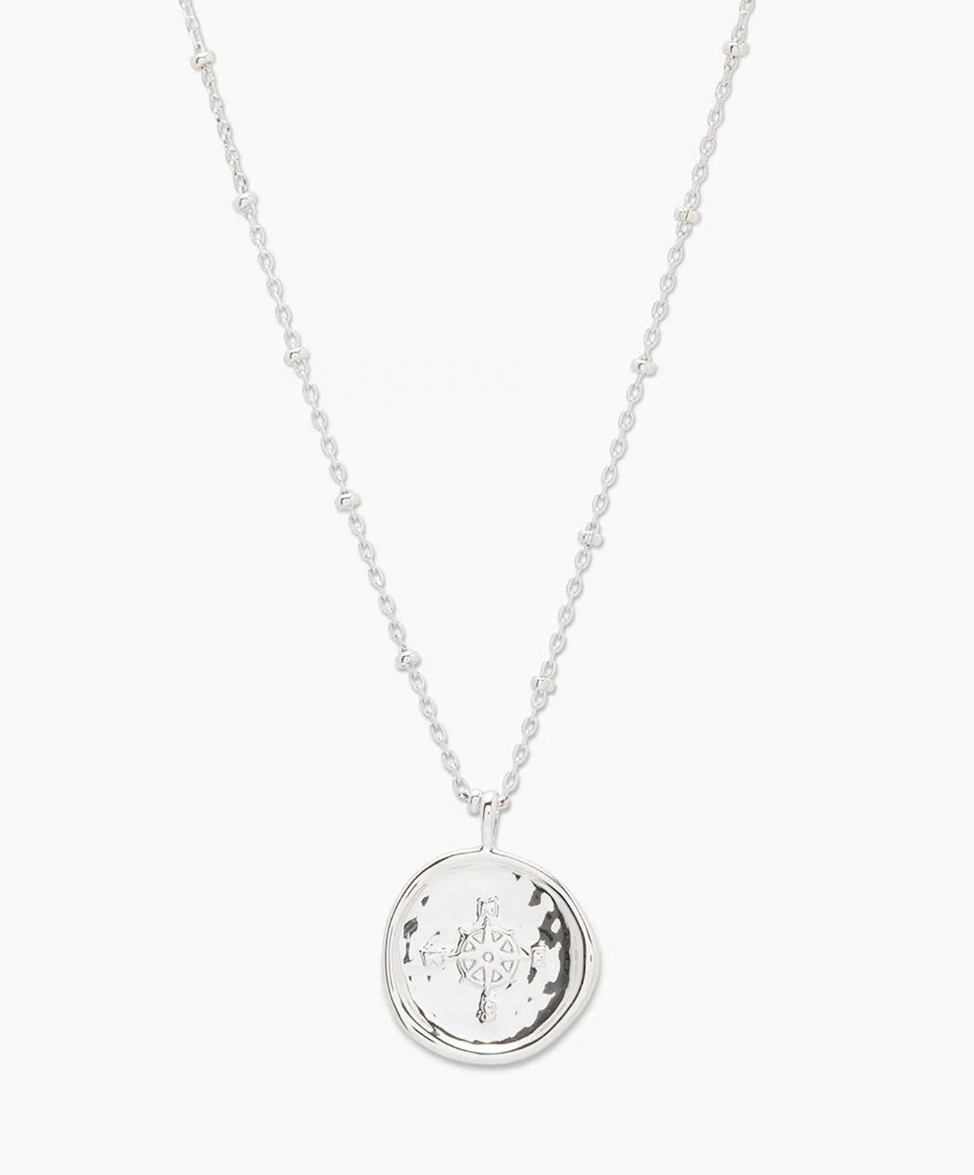 Silver Compass Coin Necklace