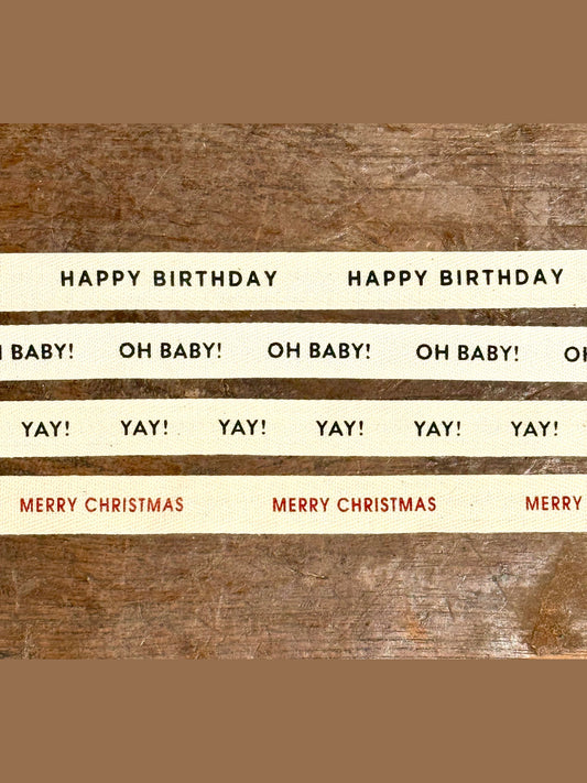 Cotton Herringbone Celebration Ribbon with Text
