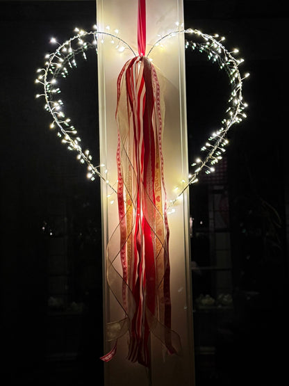 Electric Iron Heart w/ 120 Red & WW Firecracker lights 19.6"H  (red, warm white, or alternate flashing option)