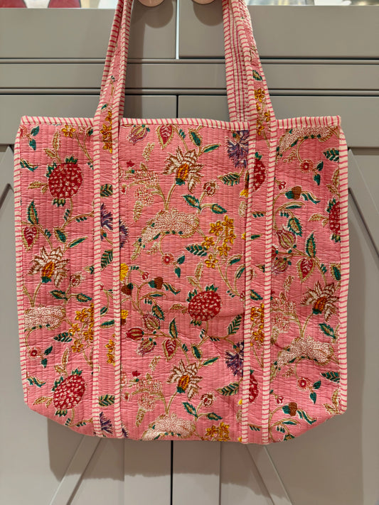 Salmon Block Print Quilted Tote Bag