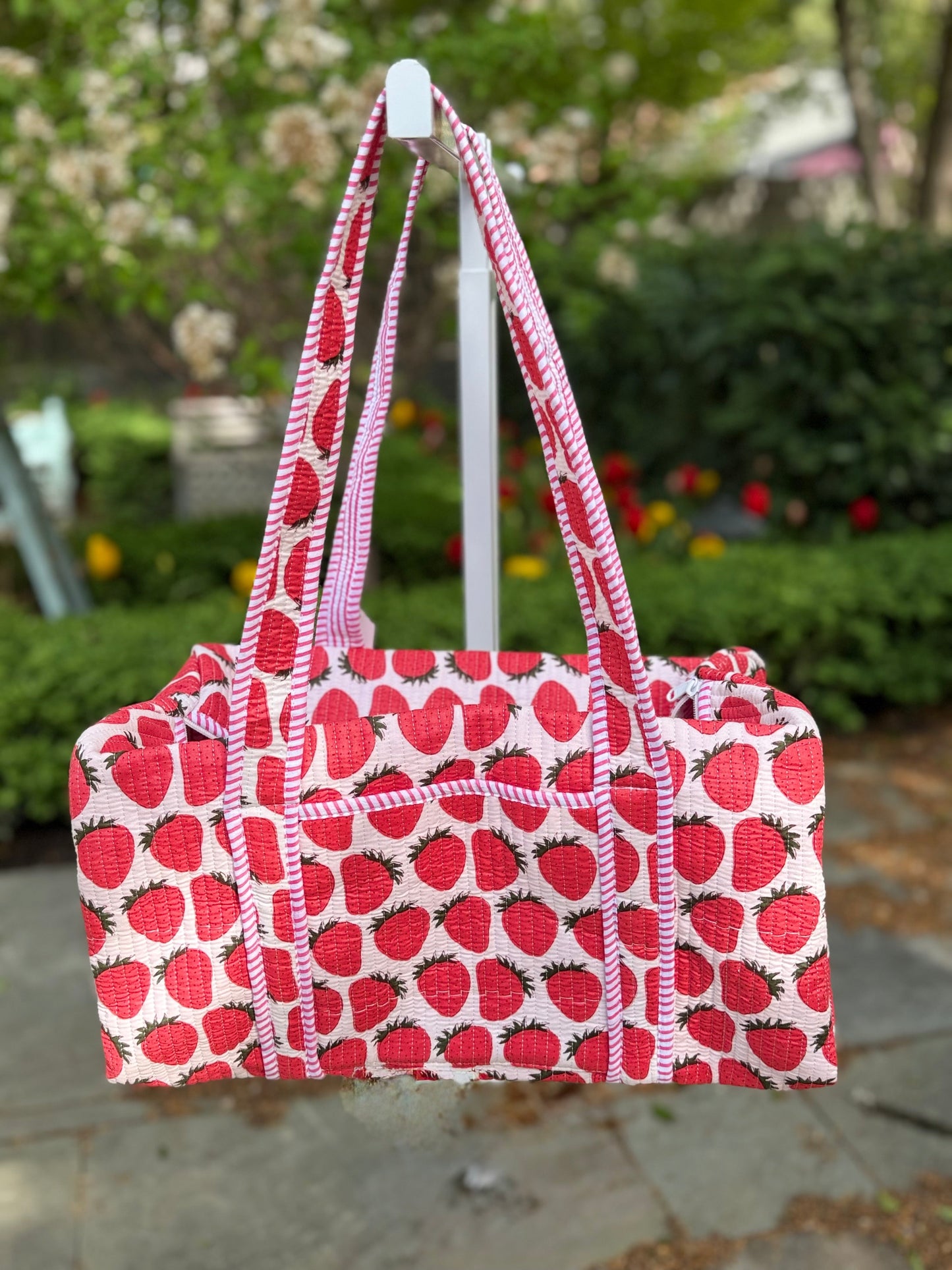 Quilted Block Print Duffel - Strawberry
