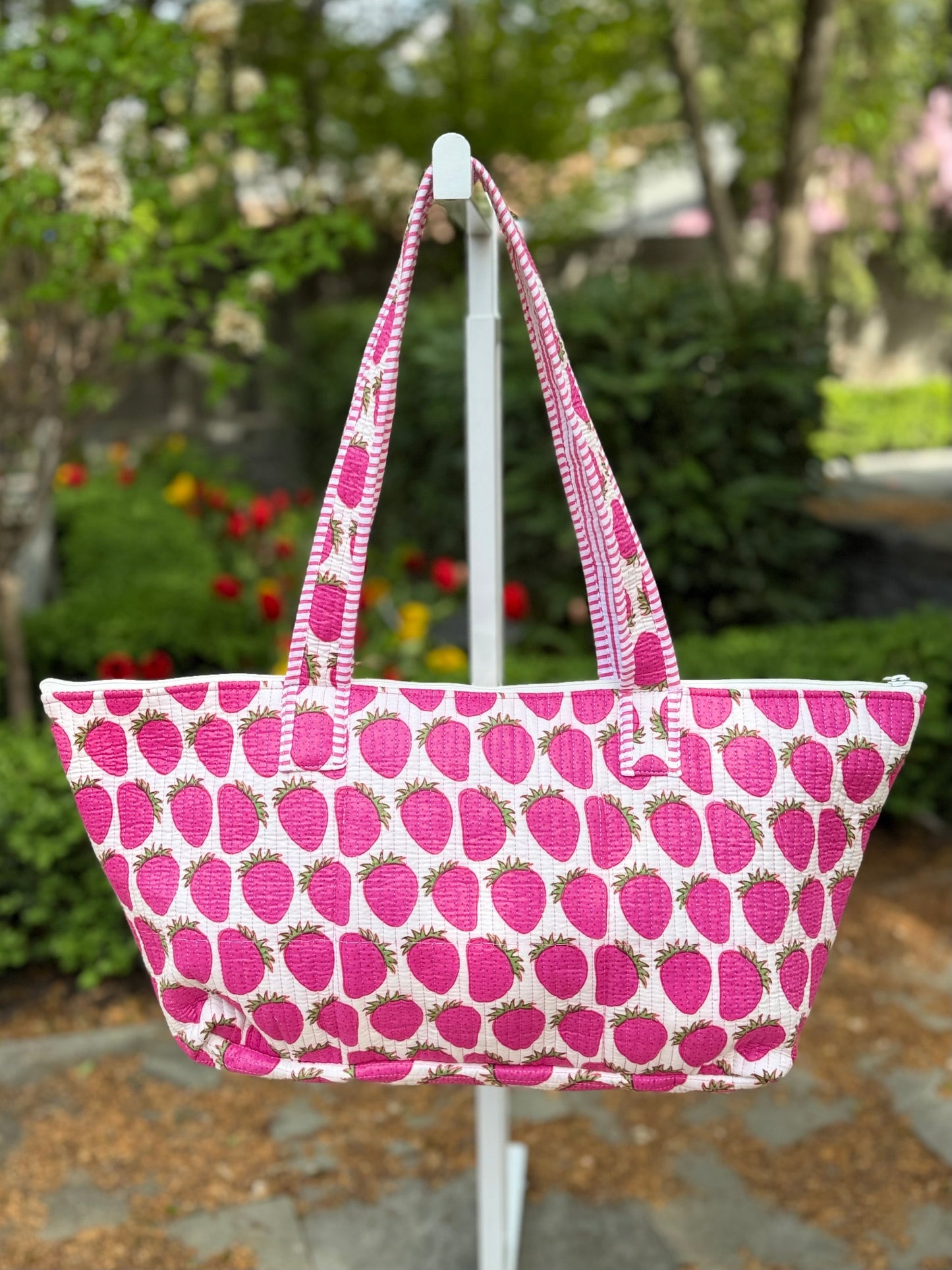 Quilted Block Print Storage Bag- Strawberry