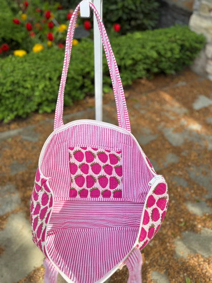 Quilted Block Print Storage Bag- Strawberry