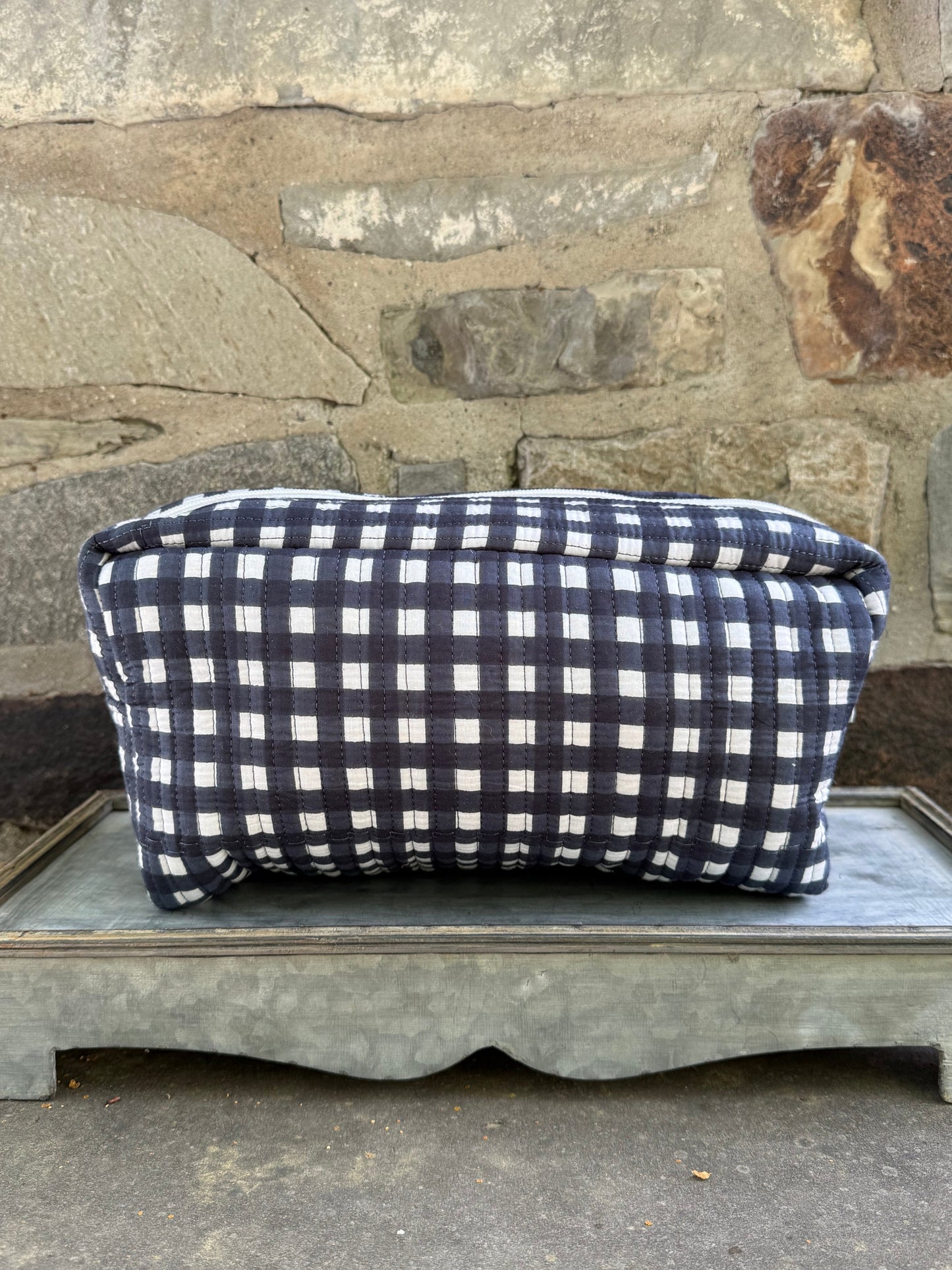 Quilted Storage Bag - Navy and White Check