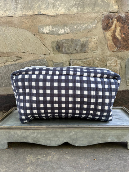 Quilted Storage Bag - Navy and White Check