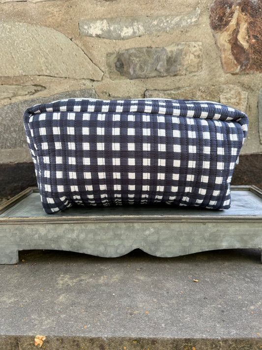 Quilted Storage Bag - Navy and White Check
