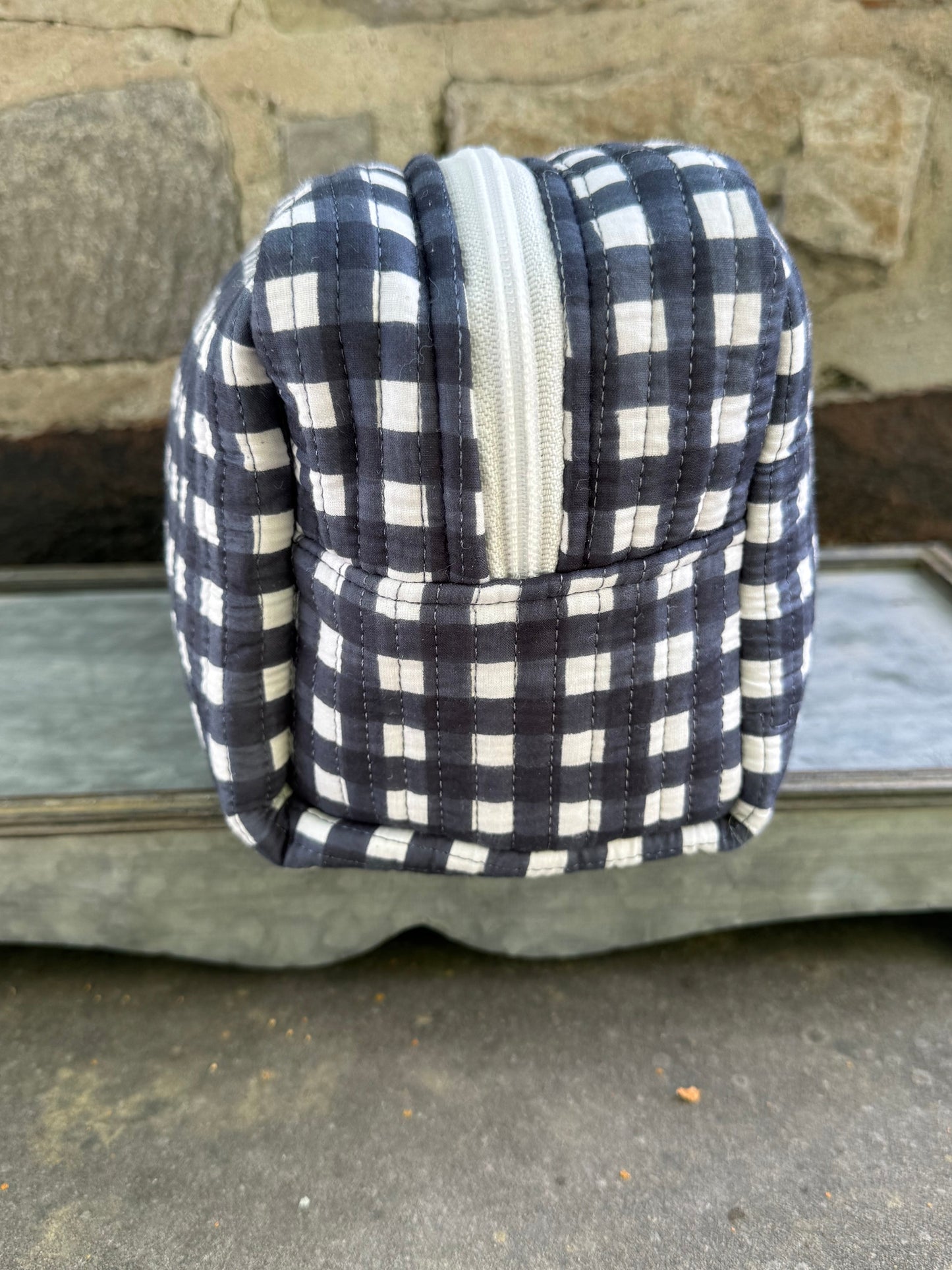 Quilted Storage Bag - Navy and White Check