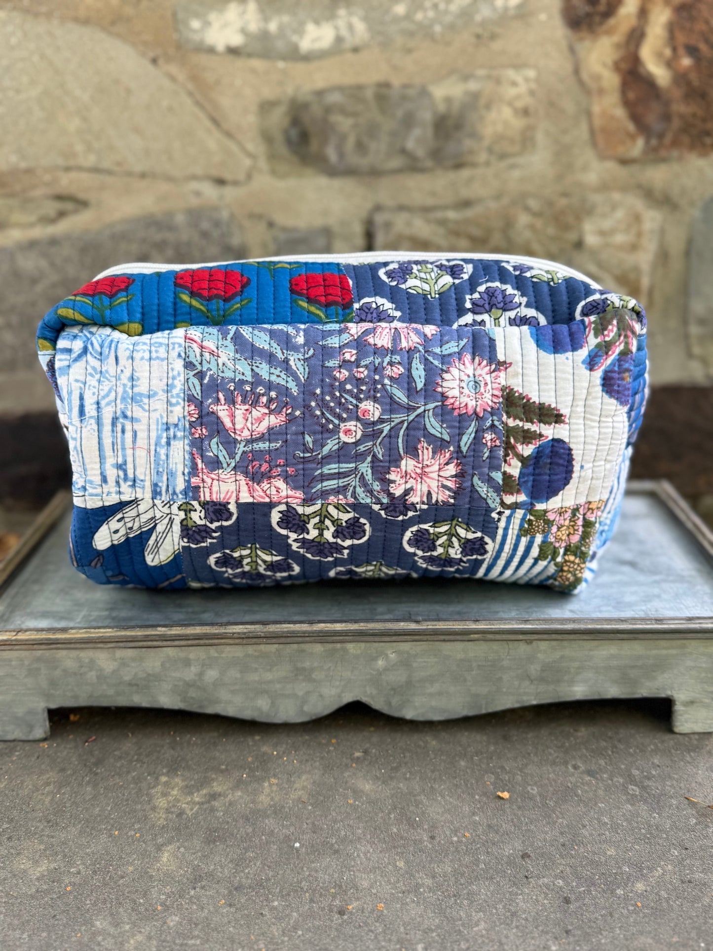 Quilted Storage Bag- Blue/White Patchwork