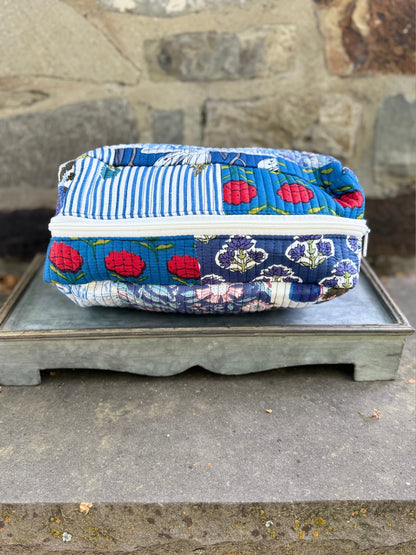 Quilted Storage Bag- Blue/White Patchwork