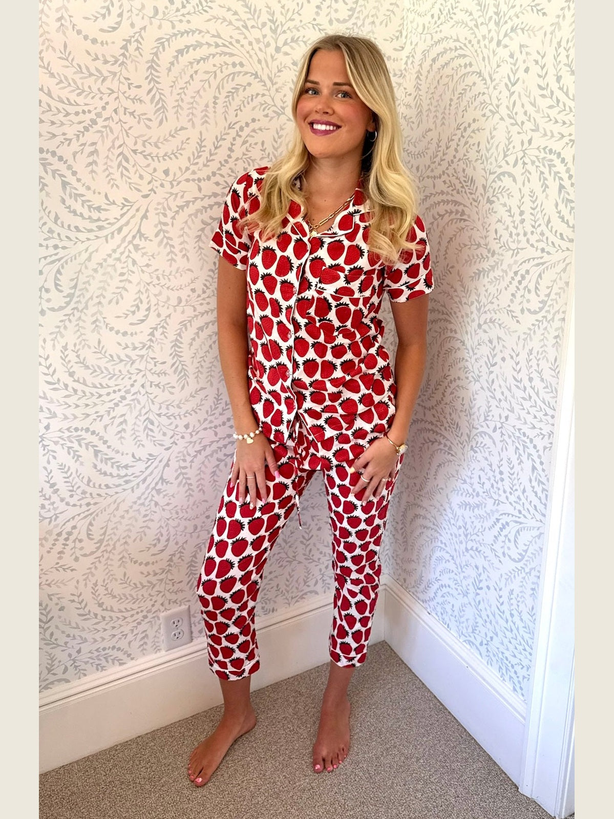 Summer Strawberry Block Print Pajamas