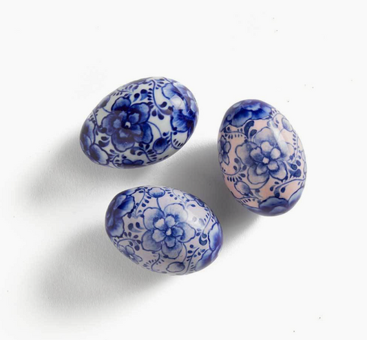 Set of 3 Indigo Bloom Ceramic Eggs