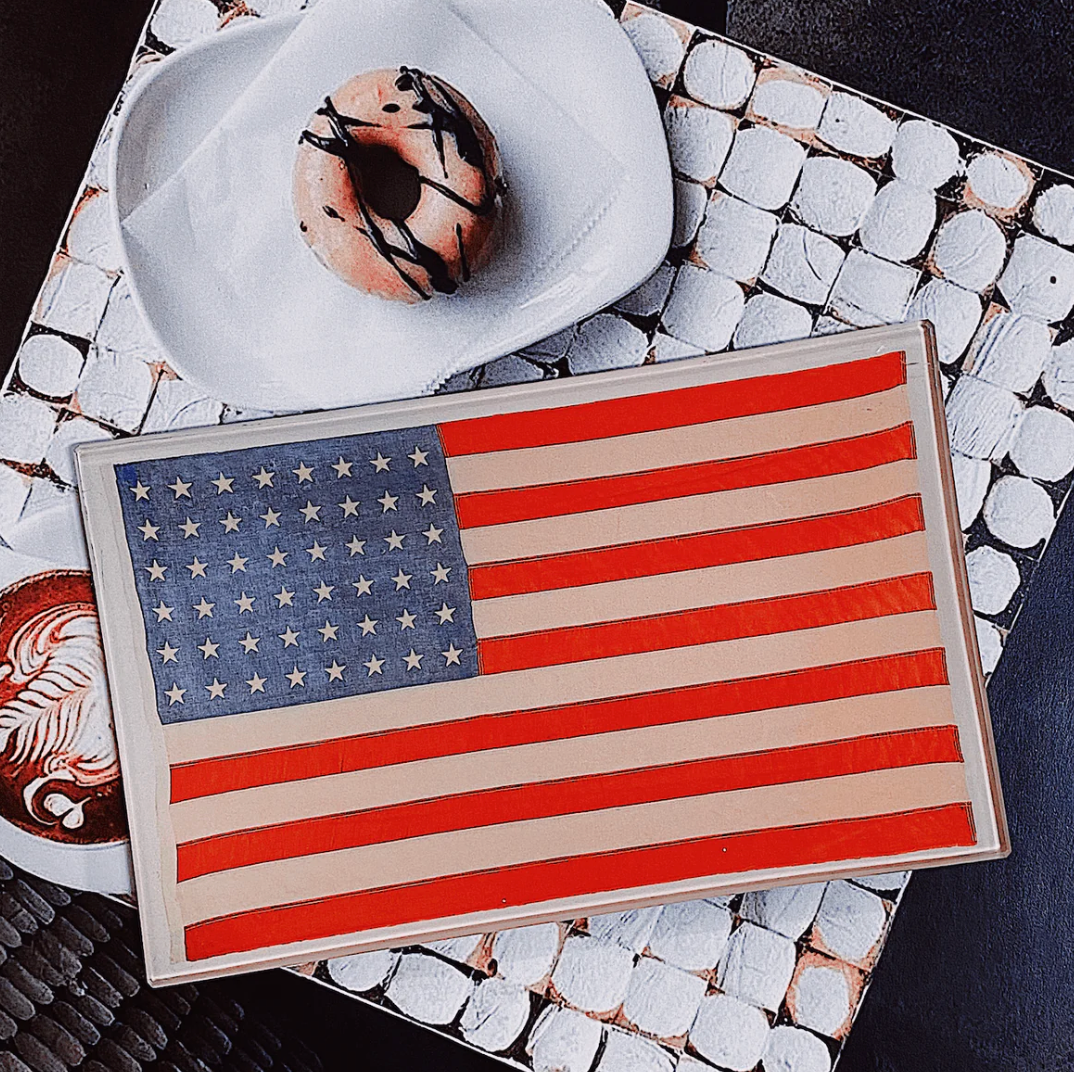 Star Spangled Banner American Flag Decoupage Glass Tray