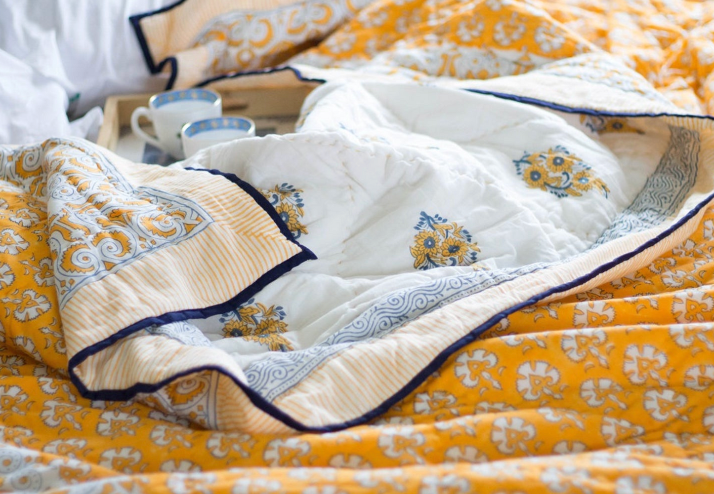 The "Abby" Marigold Paisley Block Print Quilt (Twin)