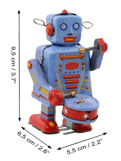 Robot robot with drum blue sheet metal robot tin toy