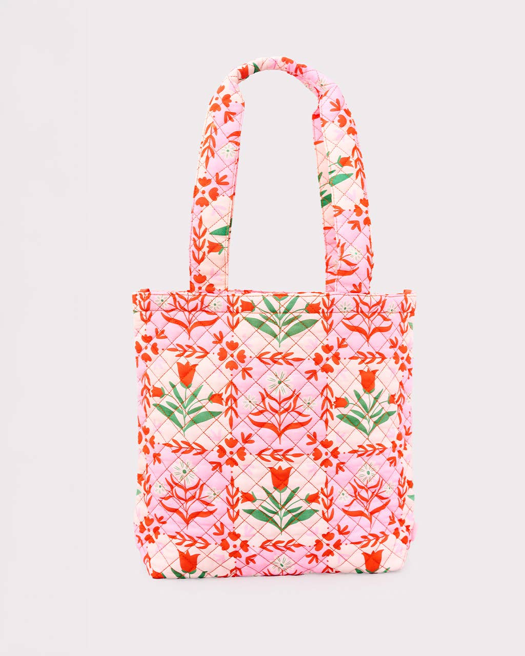 Quilted Tote, Pink Tile Floral