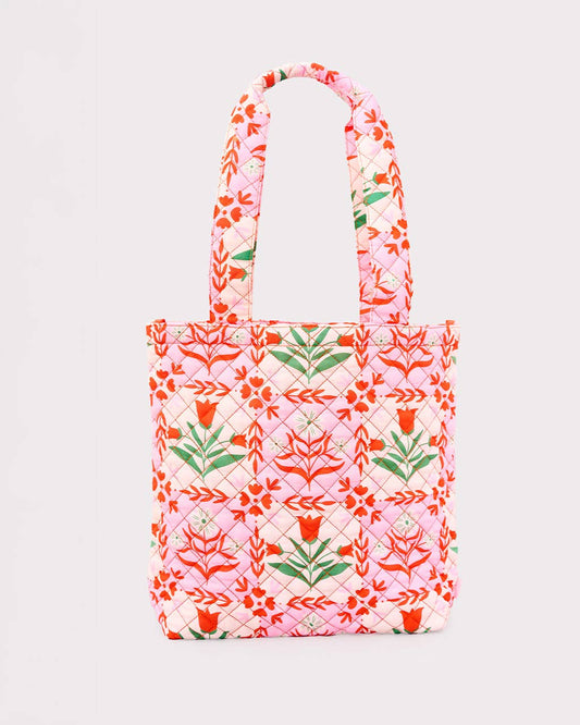 Quilted Tote, Pink Tile Floral
