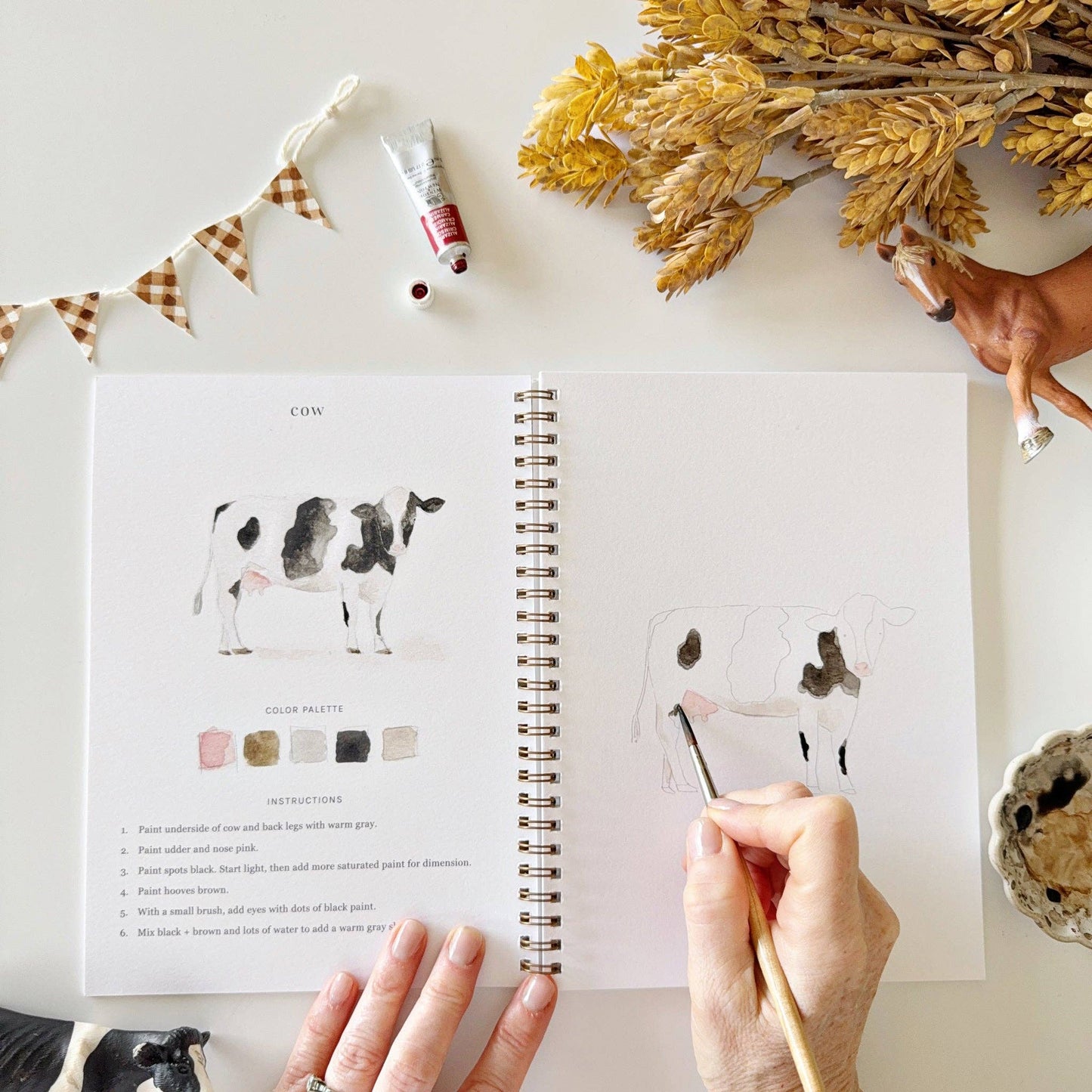 Farm watercolor paint workbook
