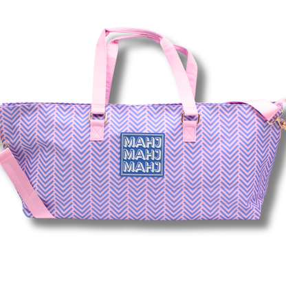 MAHJONG TOTE BAG  |  Wide with Zipper Closure: Arrows- Blue Tote Bag