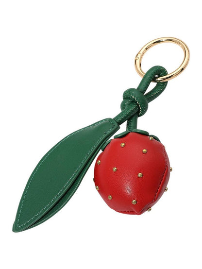 Faux Leather Plush Strawberry Keychain / Bag Charm: Red