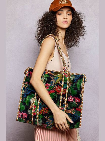 Quilted Large Everyday Tote Bag: Yellow / OS