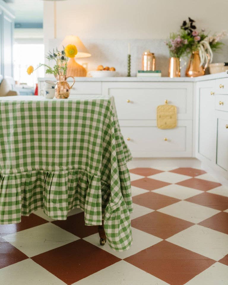 Moss Ruffled Gingham Tablecloth: 70" Round