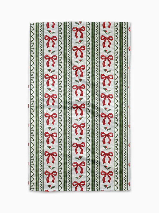 Christmas Bow Stripe Tea Towel