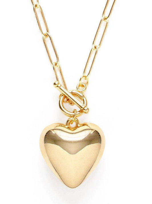 Puffed Heart on Toggle Chain Necklace