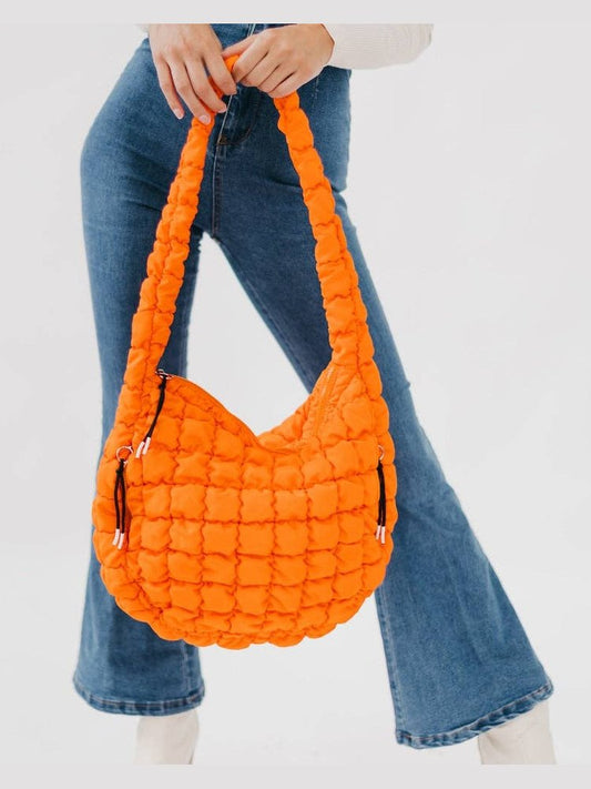 Carmen Quilted Hobo Tote Bag: Orange