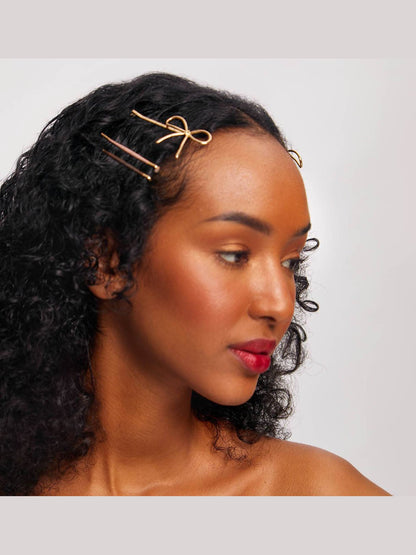 Metal Enamel Cloud & Bow Bobby Pins 8pc Set - Rosewood