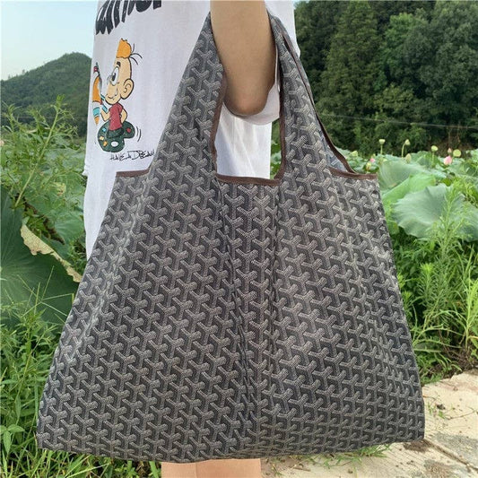 Foldable Large Capacity Shoulder Shopping Bag: BLACK