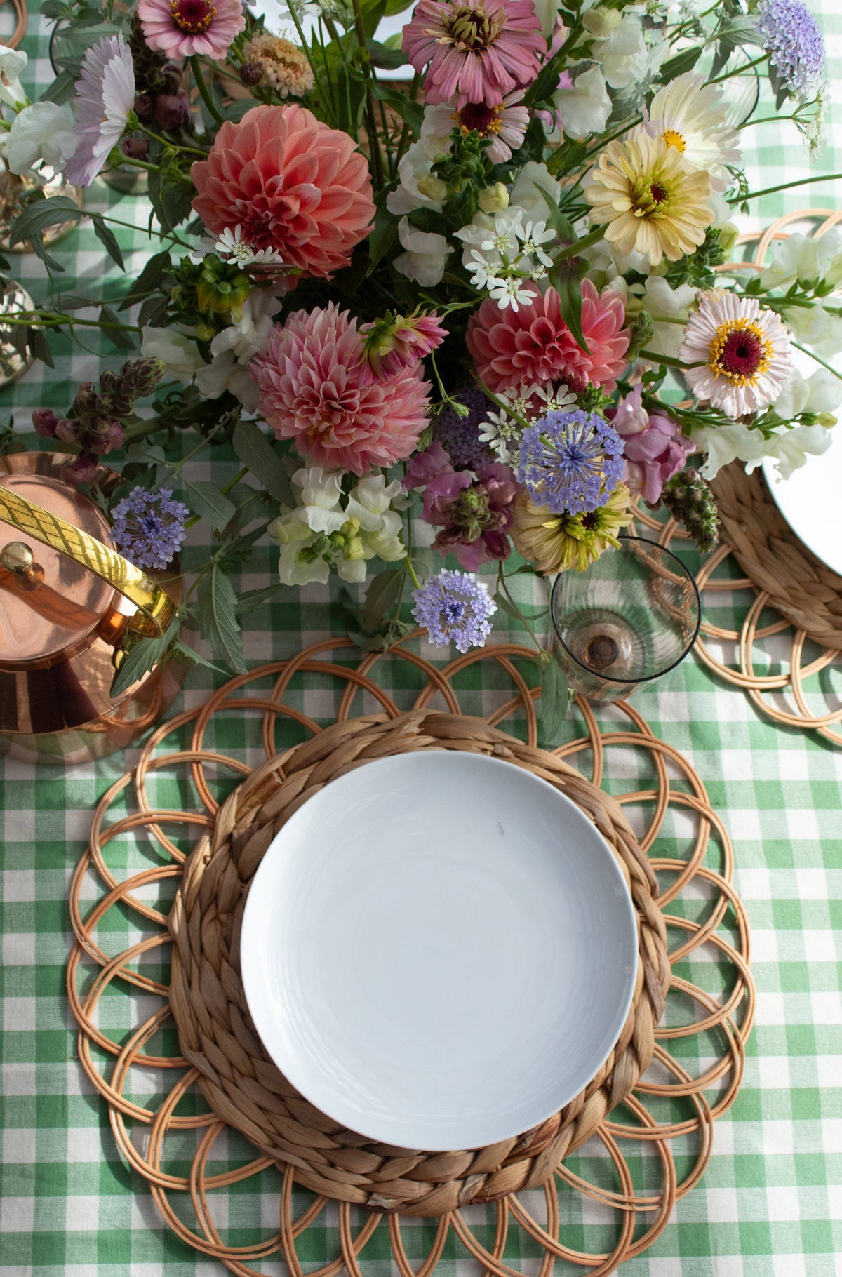 Moss Ruffled Gingham Tablecloth: 60"x150"