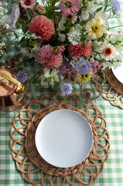 Moss Ruffled Gingham Tablecloth: 60"x150"