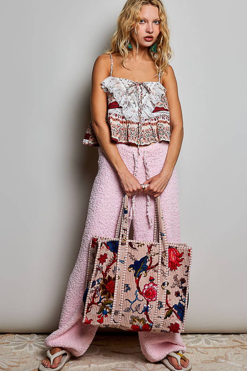 Quilted Large Everyday Tote Bag: BLUSH